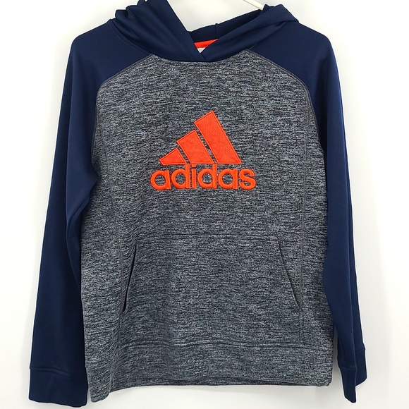 Adidas Large 14-16 Gray orange logo navy blue hooded long sleeve sweatshirt